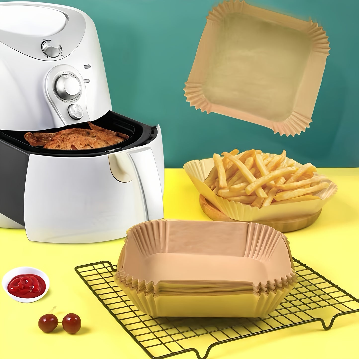 100-piece/50-piece thickened air fryer pad - suitable for ovens and microwaves, non-coated non-stick baking paper - heat-resistant for household and commercial use